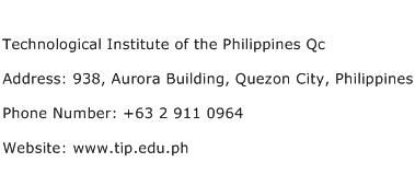 Technological Institute of the Philippines Qc Address Contact Number