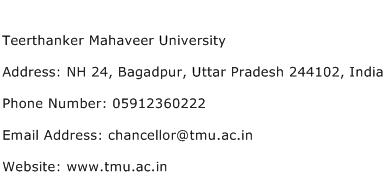 Teerthanker Mahaveer University Address Contact Number
