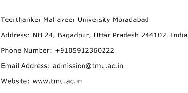 Teerthanker Mahaveer University Moradabad Address Contact Number