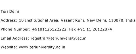 Teri Delhi Address Contact Number