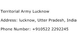Territorial Army Lucknow Address Contact Number