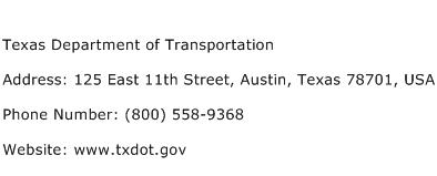 Texas Department of Transportation Address Contact Number