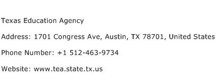 Texas Education Agency Address Contact Number