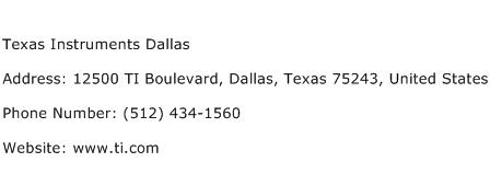 Texas Instruments Dallas Address Contact Number