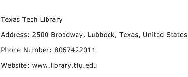 Texas Tech Library Address Contact Number