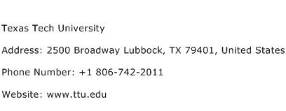 Texas Tech University Address Contact Number