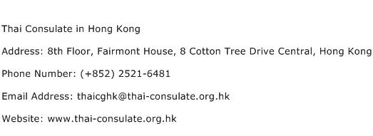 Thai Consulate in Hong Kong Address Contact Number