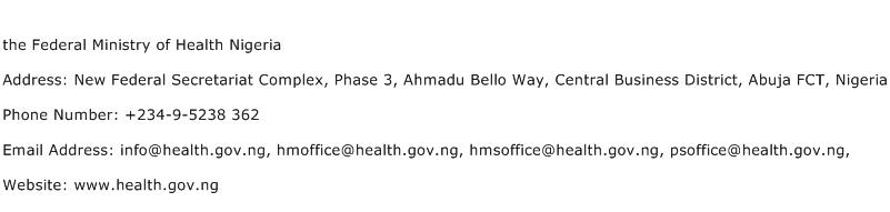 The Federal Ministry of Health Nigeria Address Contact Number