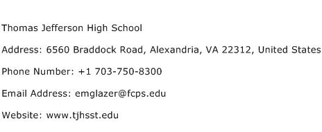 Thomas Jefferson High School Address Contact Number