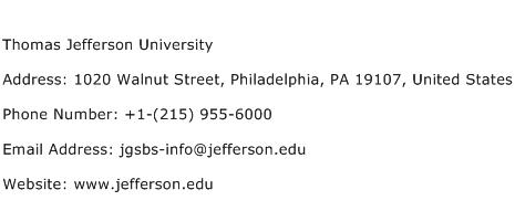 Thomas Jefferson University Address Contact Number