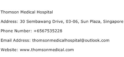 Thomson Medical Hospital Address Contact Number