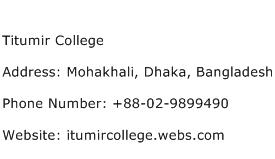 Titumir College Address Contact Number