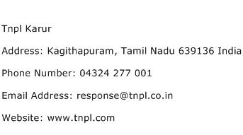 Tnpl Karur Address Contact Number
