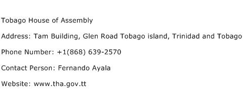Tobago House of Assembly Address Contact Number