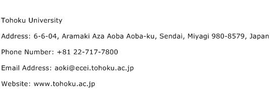 Tohoku University Address Contact Number