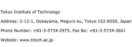 Tokyo Institute of Technology Address Contact Number