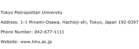 Tokyo Metropolitan University Address Contact Number
