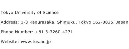 Tokyo University of Science Address Contact Number