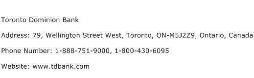 Toronto Dominion Bank Address Contact Number