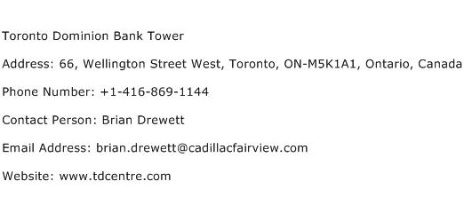 Toronto Dominion Bank Tower Address Contact Number
