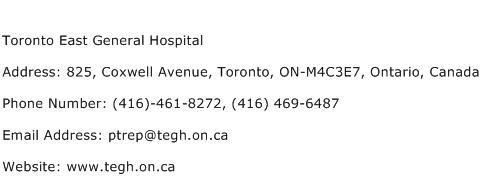 Toronto East General Hospital Address Contact Number