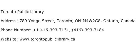 Toronto Public Library Address Contact Number