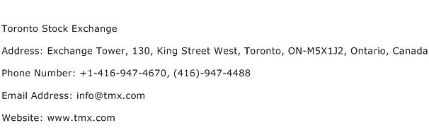 Toronto Stock Exchange Address Contact Number