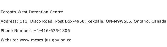 Toronto West Detention Centre Address Contact Number