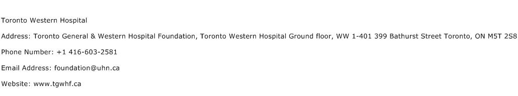 Toronto Western Hospital Address Contact Number