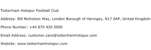 Tottenham Hotspur Football Club Address Contact Number