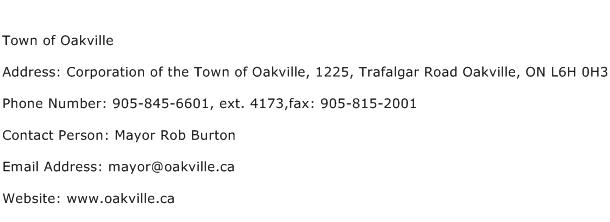 Town of Oakville Address Contact Number