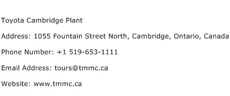 Toyota Cambridge Plant Address Contact Number