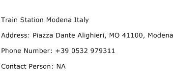 Train Station Modena Italy Address Contact Number