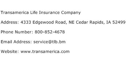 Transamerica Life Insurance Company Address Contact Number