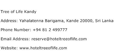 Tree of Life Kandy Address Contact Number