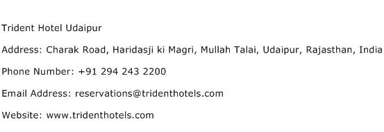 Trident Hotel Udaipur Address Contact Number