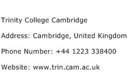 Trinity College Cambridge Address Contact Number