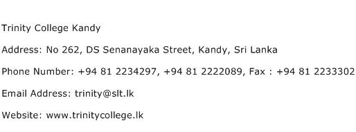 Trinity College Kandy Address Contact Number