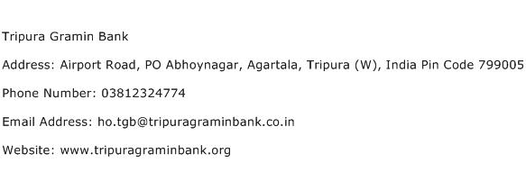 Tripura Gramin Bank Address Contact Number