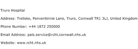 Truro Hospital Address Contact Number
