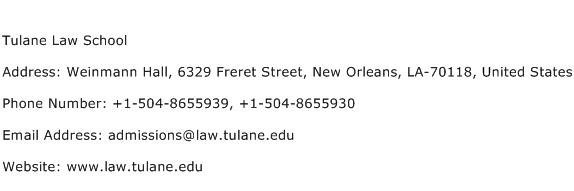 Tulane Law School Address Contact Number