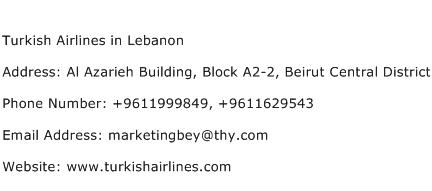 Turkish Airlines in Lebanon Address Contact Number