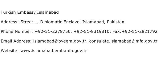 Turkish Embassy Islamabad Address Contact Number