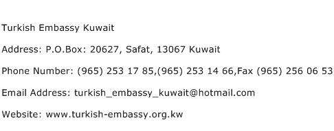 Turkish Embassy Kuwait Address Contact Number