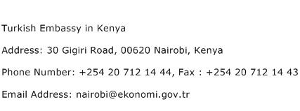 Turkish Embassy in Kenya Address Contact Number