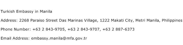 Turkish Embassy in Manila Address Contact Number