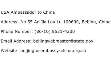 USA Ambassador to China Address Contact Number