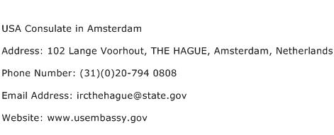 USA Consulate in Amsterdam Address Contact Number