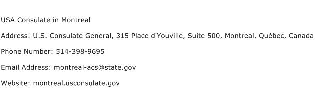 USA Consulate in Montreal Address Contact Number