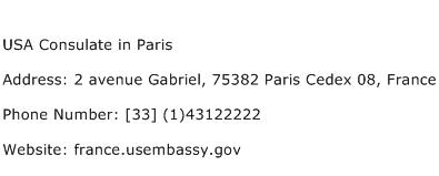 USA Consulate in Paris Address Contact Number
